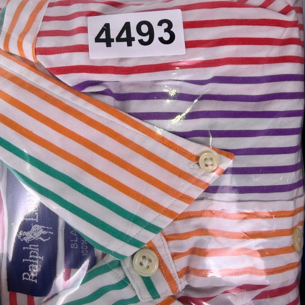 Vintage Ralph Lauren Button Down Mens L Multicolor Stripe Poplin Rainbow Blaire